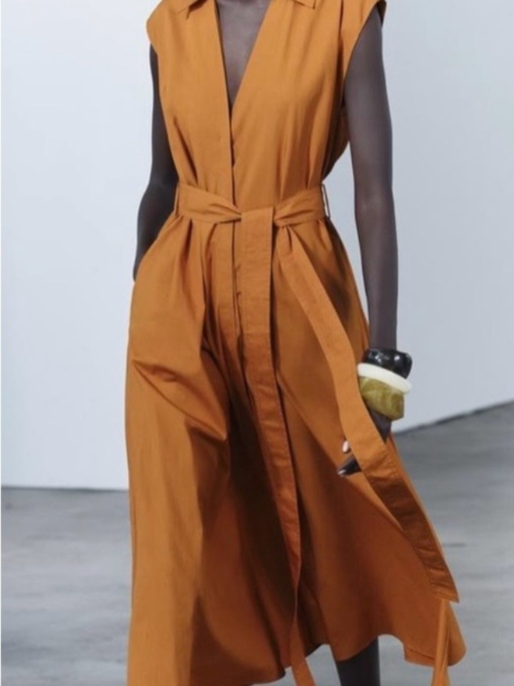 Zara Sleeveless Rust Orange Belted Dress